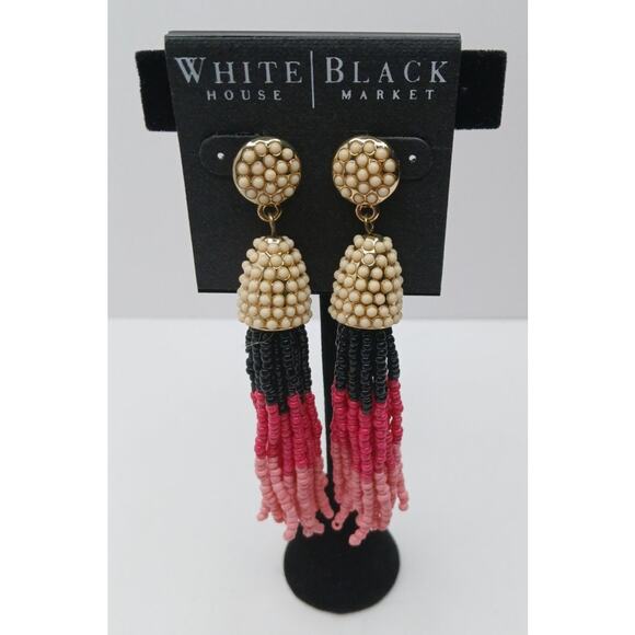 White House Black Market Beaded Tassel Earrings – Pink Ombre Statement – NWT - Picture 3 of 4